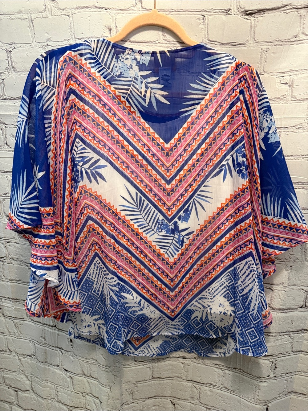 Ruby Rd. Blue and Pink Patterned Boho Blouse - Picture 7 of 8